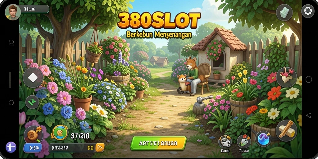 Tampilan gameplay menarik dari 380SLOT dengan kebun yang rimbun.