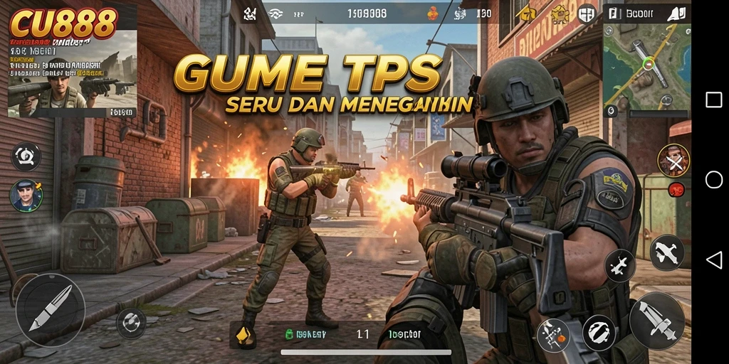 Screenshot CU888 menampilkan aksi intens dalam permainan TPS.