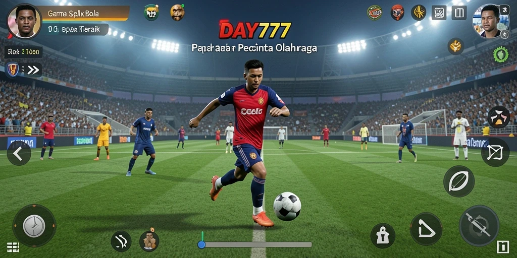 Screenshot gameplay DAY777 yang menampilkan aksi seru di lapangan sepak bola.