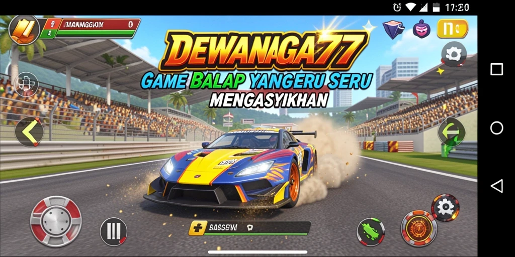 Tampilan gameplay balap seru di DEWANAGA77 dengan mobil kece.