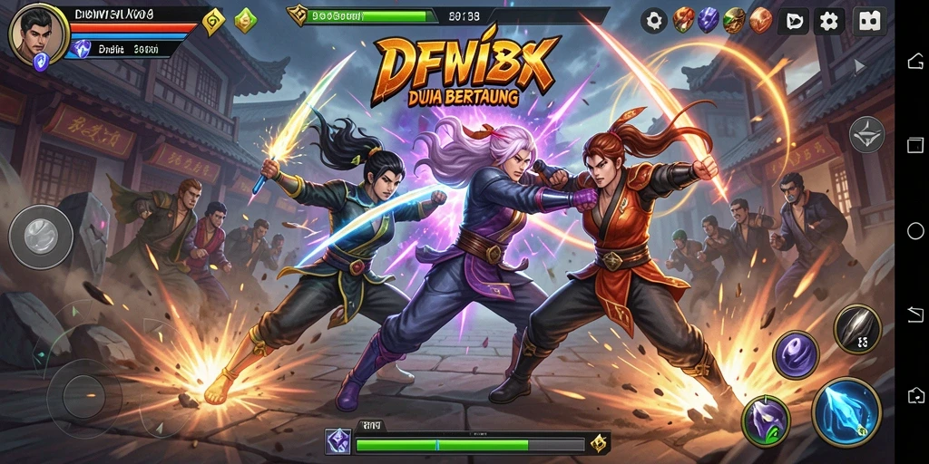 Tampilan gameplay DEWI138 yang mendebarkan saat karakter bertarung di arena.