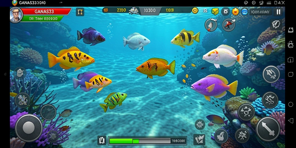 Tampilan gameplay seru di GANAS33 dengan aksi menangkap ikan.