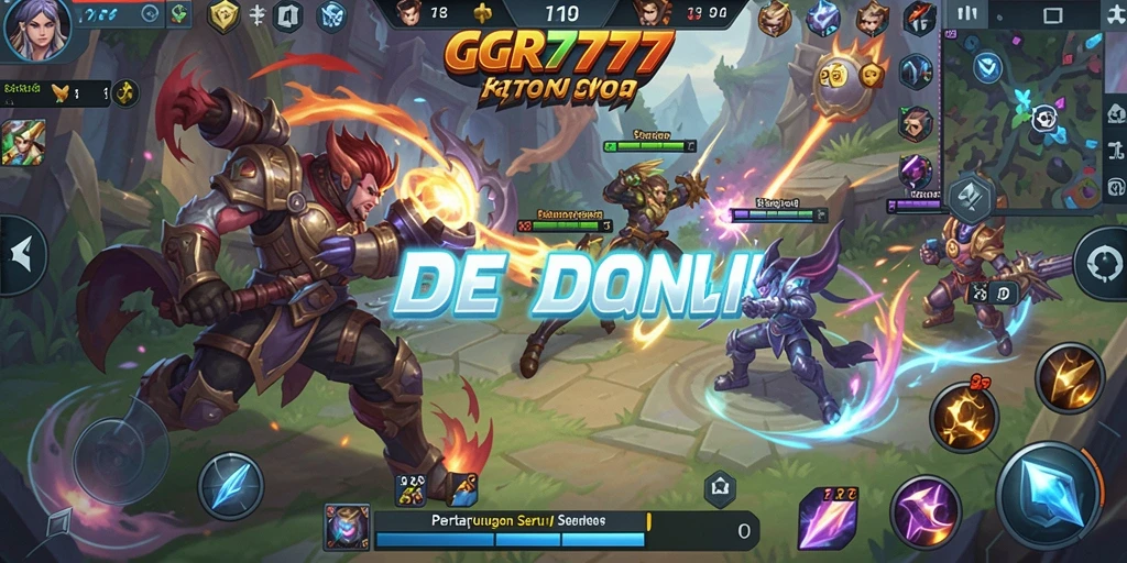 Tampilan gameplay seru dan dinamis di GGR7777 menunjukkan aksi MOBA yang mendebarkan.