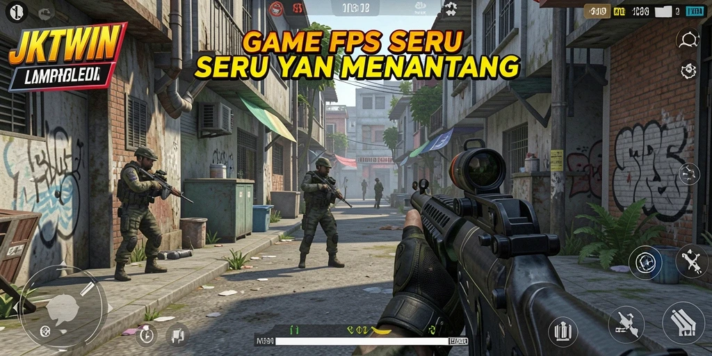 Tangkapan layar menampilkan gameplay seru dalam JKTWIN dengan aksi FPS yang intens.