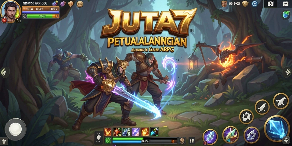 Screenshot memperlihatkan pertempuran epik dalam JUTA7 dengan karakter yang beraksi.