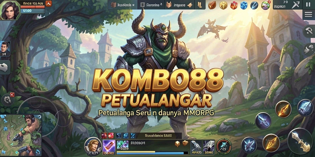 Screenshot gameplay KOMBO88 menunjukkan aksi pertempuran yang seru di dunia fantasi.