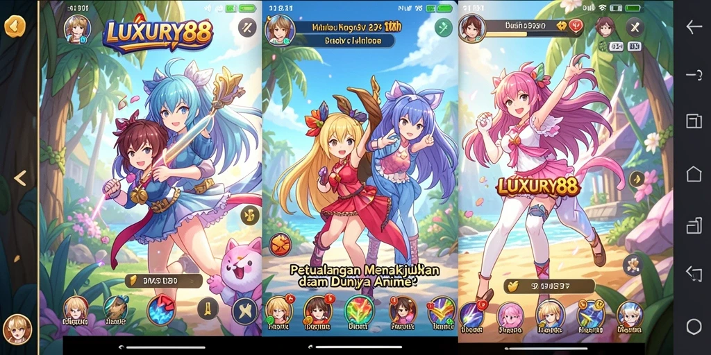 Tampilan menakjubkan dari gameplay LUXURY88 dengan karakter anime yang ikonik.
