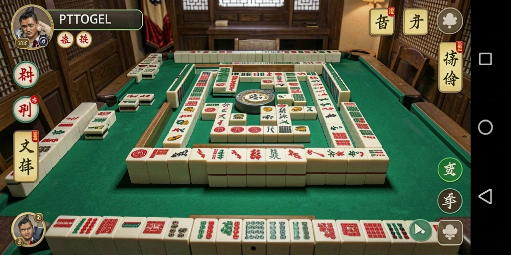 Tampilan permainan PTTOGEL yang menampilkan ubin Mahjong penuh warna.