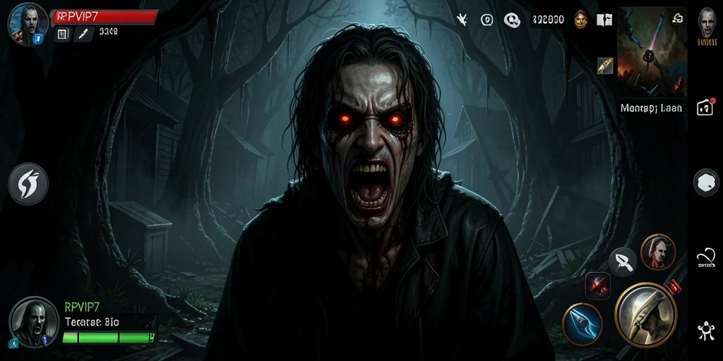 Screenshot gameplay RPVIP7 yang menampilkan suasana mencekam dan menyeramkan.