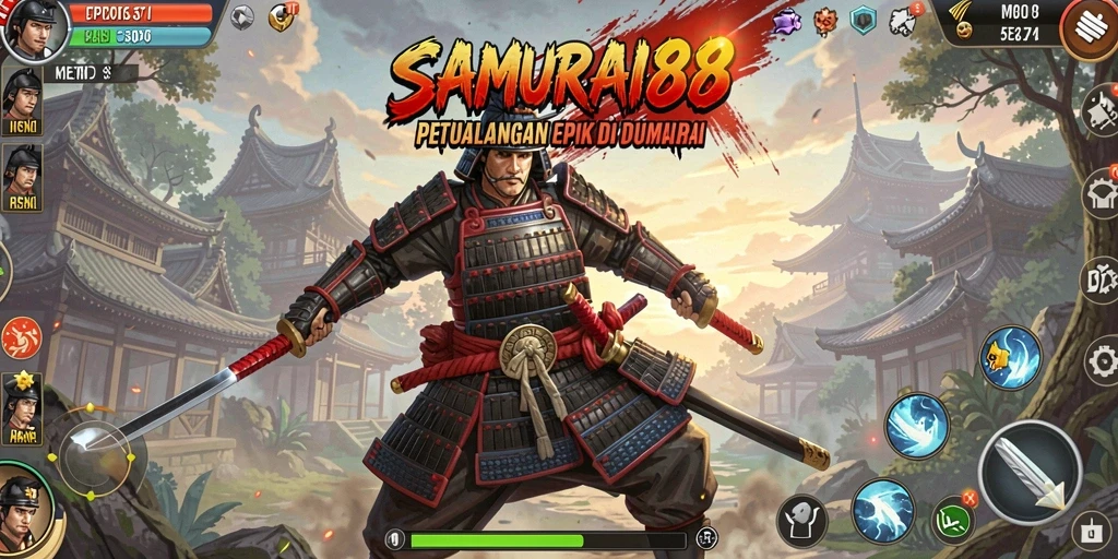 Tangkapan layar SAMURAI88 menampilkan aksi pertarungan epik di dunia samurai.