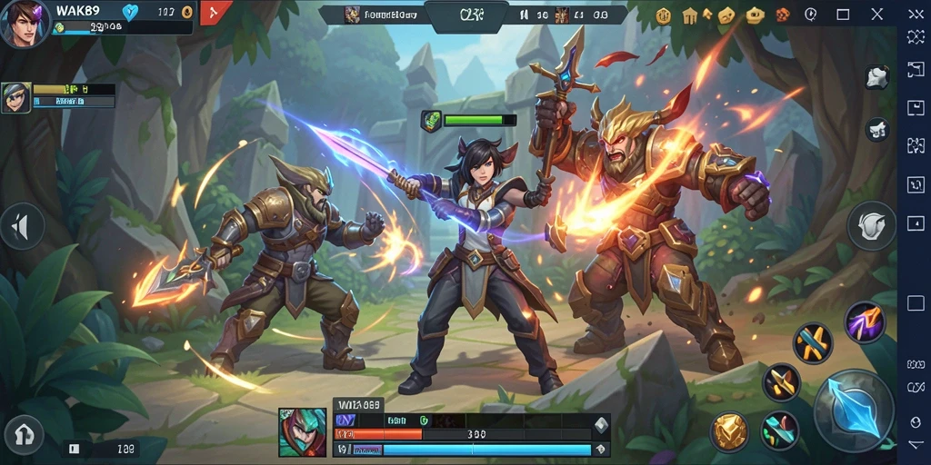 Screenshot gameplay WAK89 yang menunjukkan pertarungan intens MOBA.
